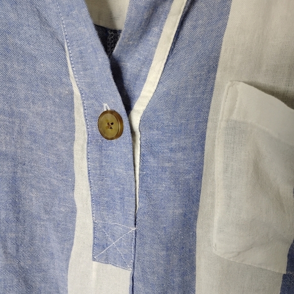 Linen-Blend Striped Popover Tunic | Blue/White | Collared | NWT M - Picture 5 of 9